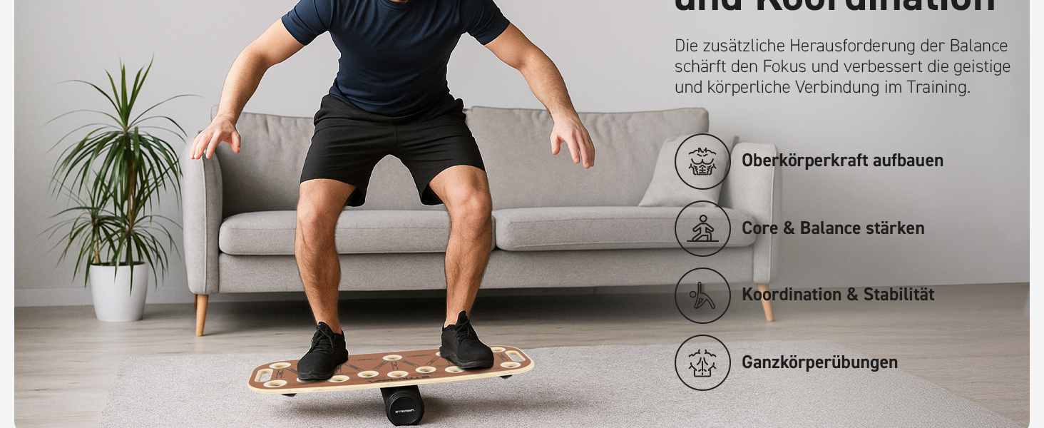 MSPORTS Push-Up Board Holz Premium: Дошка для віджимань з роликом – багатофункціональна дошка для тренування кора, балансу та сили – 15 положень, масивні ручки, антиковзаюча, обладнання для фітнесу для дому