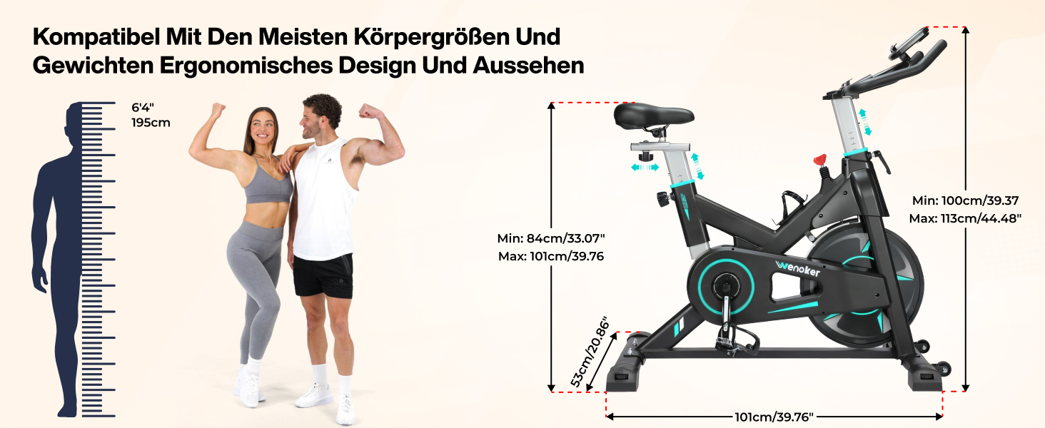 WENOKER Велотренажер для дому з магнітним опором, Indoor Bike з LCD-монітором, тиха робота, важке махове колесо, турецький колір