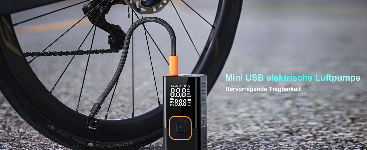 Міні електричний насос 6000mAh, портативний компресор 150PSI з LED, для велосипеда, авто, мотоцикла, м'ячів, універсальні насадки