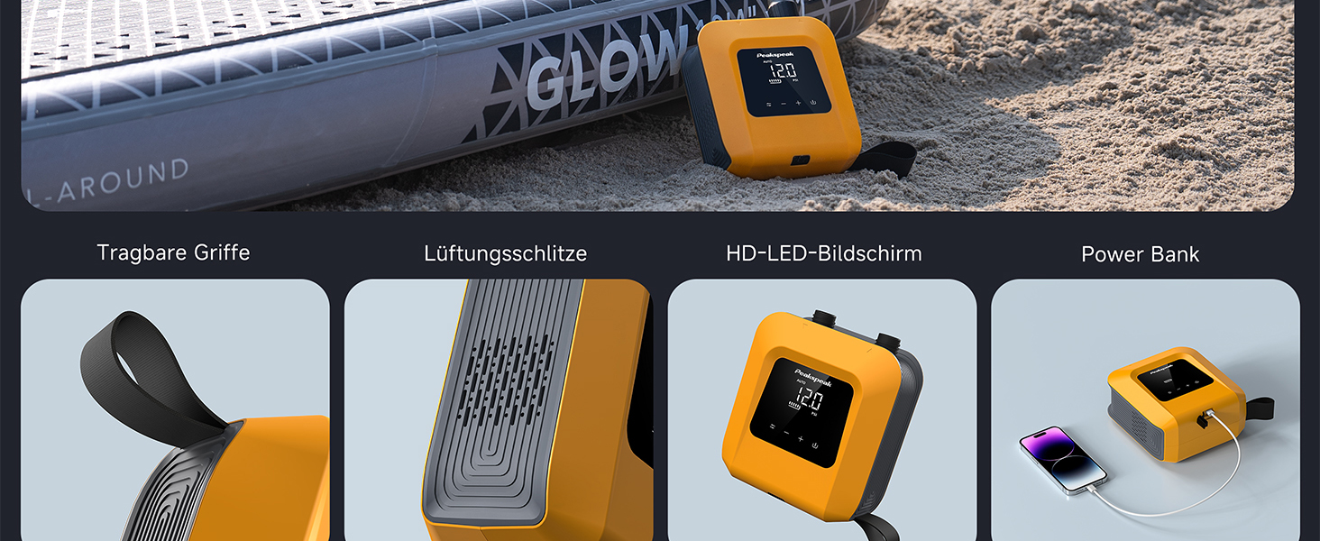 Електричний насос Peakspeak 20PSI для SUP, каяків, матраців з акумулятором - автоматичний, перезаряджається, з функцією здування