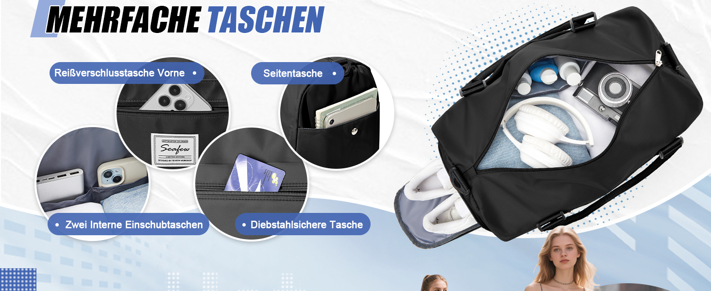 Спортивна сумка HYC00 для жінок та чоловіків, дорожня/гімнастична/йога сумка з відділенням для мокрого одягу та взуття, чорна