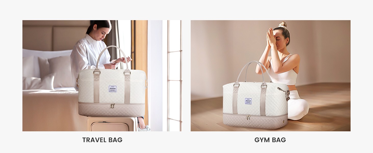 Спортивна сумка LOVEVOOK для жінок з відділенням для взуття, ручна поклажа, сумка для подорожей, вікенд, дуфл, сумка для подорожей, ручна поклажа, клінічна сумка, набір для пологів, для спортзалу, пляжу, сауни, кемпінгу, XL, 2 шт., Бежевий, Ніжний рожевий