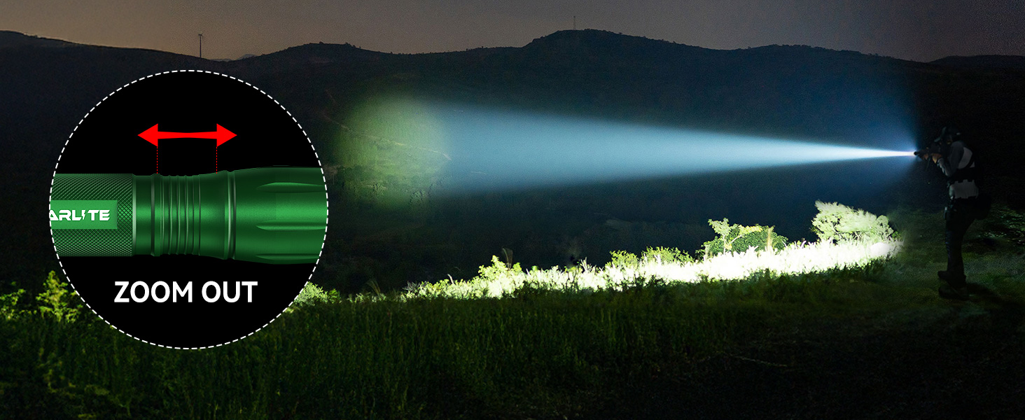 Потужний LED ліхтар GEARLITE на батарейках, 2000 Люмен, 5 режимів, зум, водонепроникний IP65 для кемпінгу, походів та надзвичайних ситуацій (Зелений, 2 шт.)