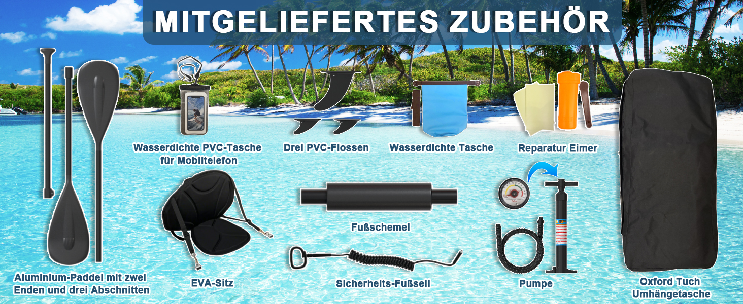 Надувний SUP Борд Devoko для SUP, каякінгу, риболовлі та йоги, 330x76x15 см, до 130 кг, з аксесуарами, бежевий