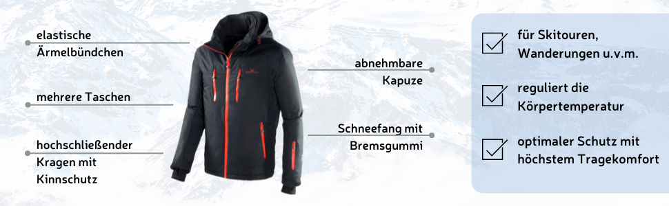 Чоловіча лижна куртка Black Crevice: чорний/червоний, водонепроникна, з капюшоном