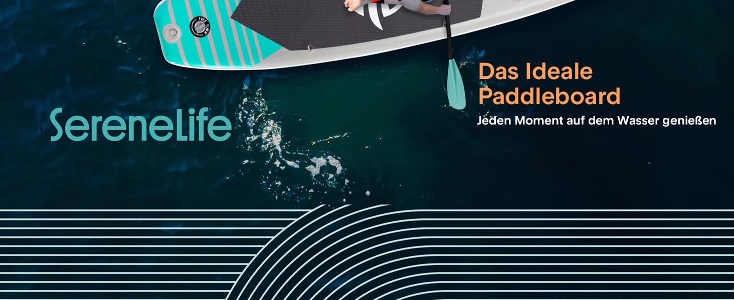 Надувний SUP СерeneLife для дорослих та дітей: комплект з веслом, насосом та сумкою. Touring SUP для плавання по морю, річці та озеру. Максимальне навантаження 155 кг, колір аквамарин.