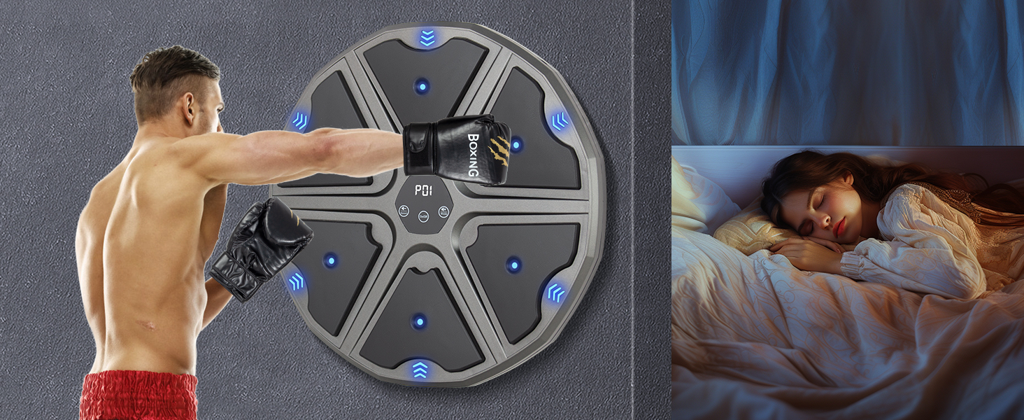 Музична боксерська машина Todeco з LED, Bluetooth, рукавичками та настінною ціллю - 9 режимів швидкості та режим підрахунку для дітей та дорослих