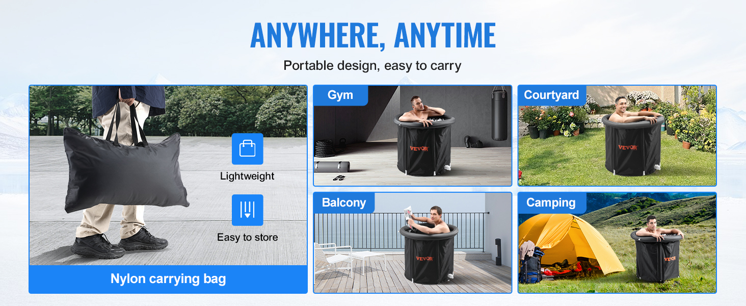 Есбадека VEVOR 80 см для холодної терапії, 290 л, надувна, з кришкою, для спортсменів