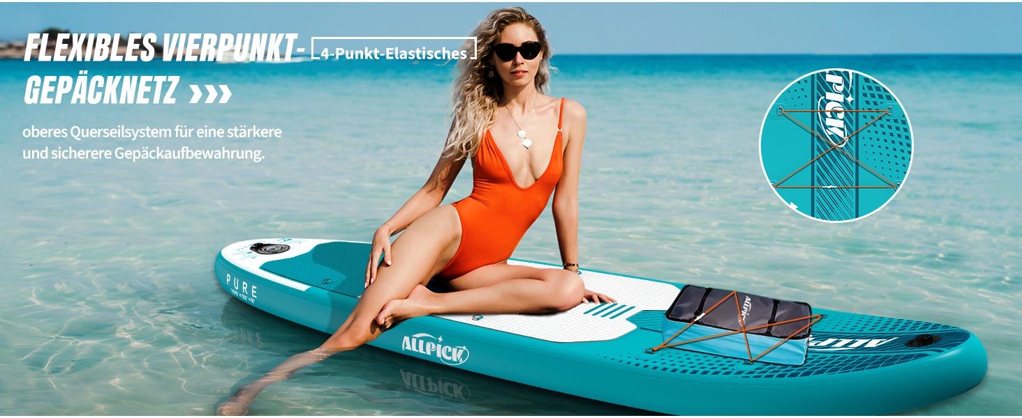 Надувний SUP-борд ALLPICK Premium Set: Комплектація для SUP-серфінгу, камера, аксесуари, регульоване весло, 200 кг, серо-зелений