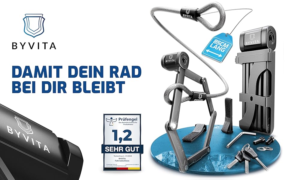 Замок для велосипеда складний 85см з кабельним замком - висока безпека, для електровелосипеда, з кріпленням