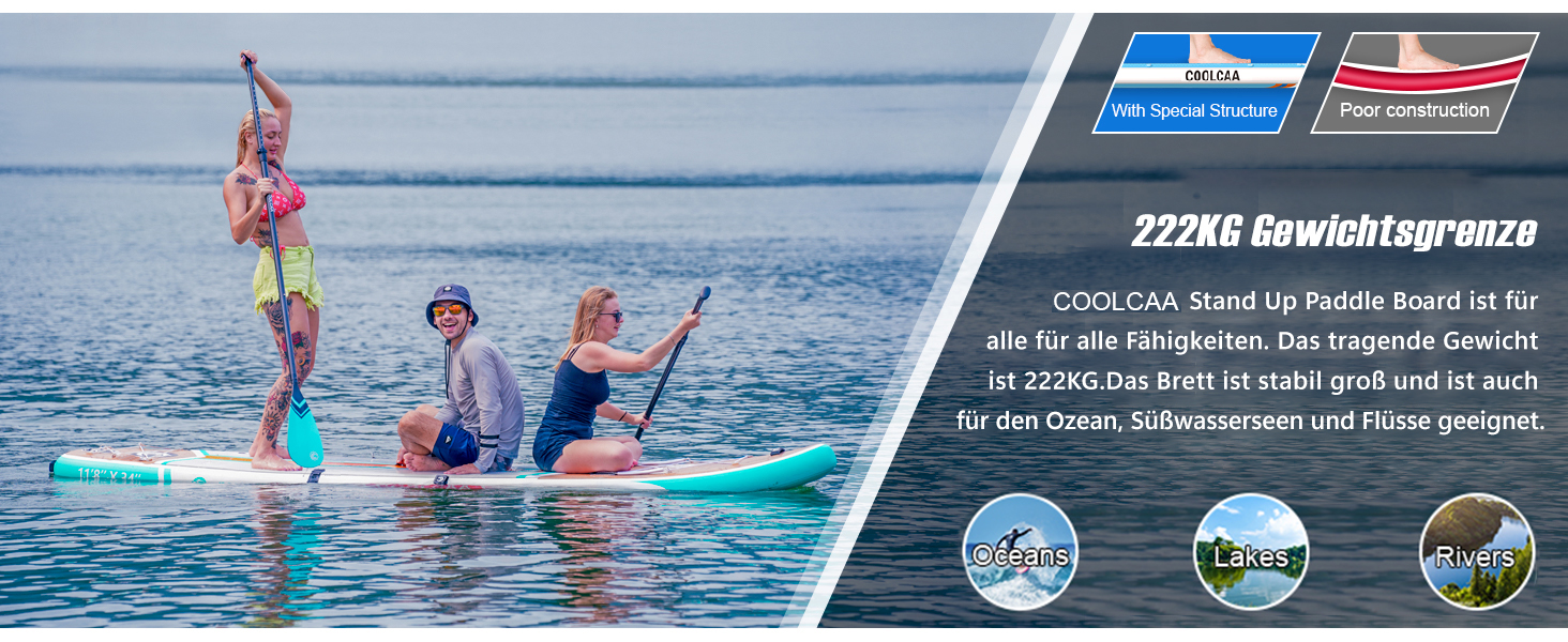 SUP дошка COOLCAA Maple Marlin Lite 355 см, надувний сапборд для дорослих, ширина 86 см, вантажопідйомність 222 кг + аксесуари та сумка