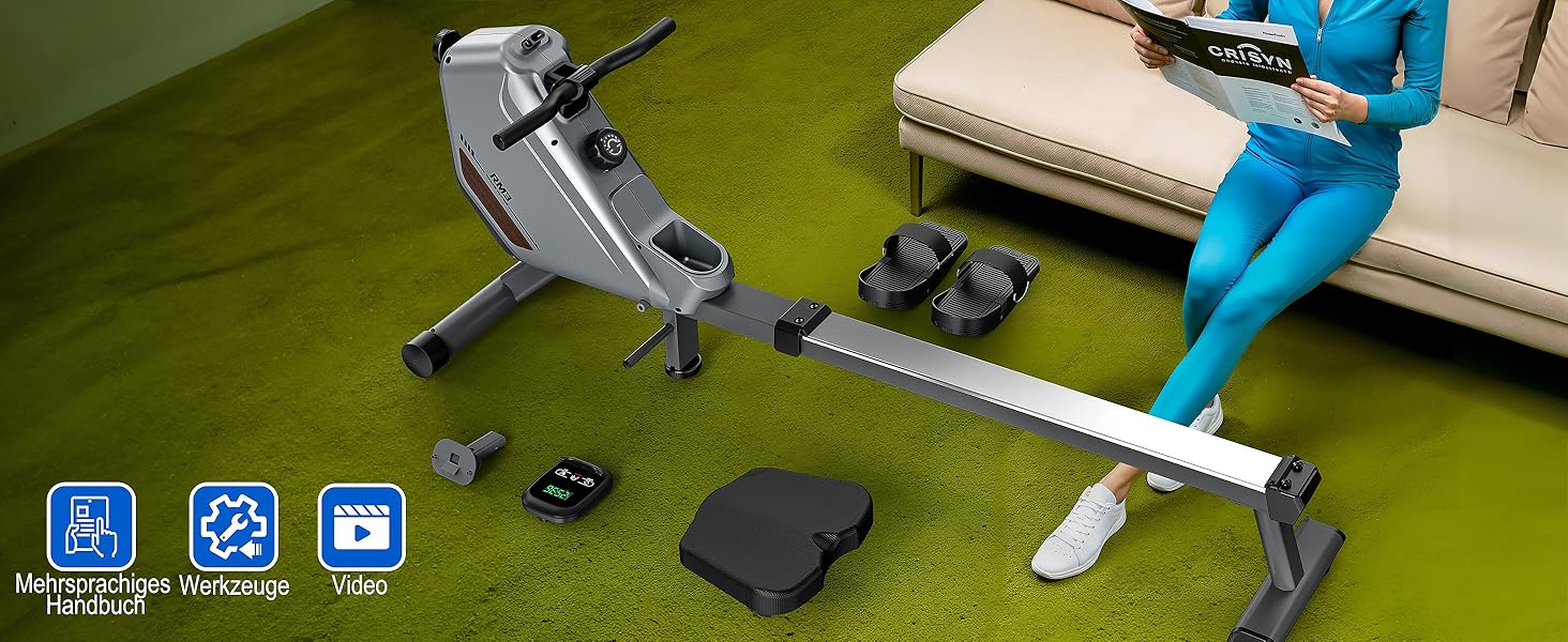 Домашній гребний тренажер з регульованим магнітним опором, Bluetooth-комп'ютером, вантажопідйомністю до 170 кг