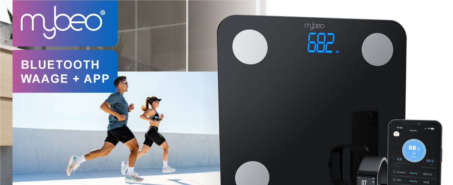 Цифрова вага Bluetooth з додатком - вага для вимірювання жиру, персональна вага, багатофункціональна вага. Аналіз тіла, BMI, жир, м'язи, кістки. Чорний колір