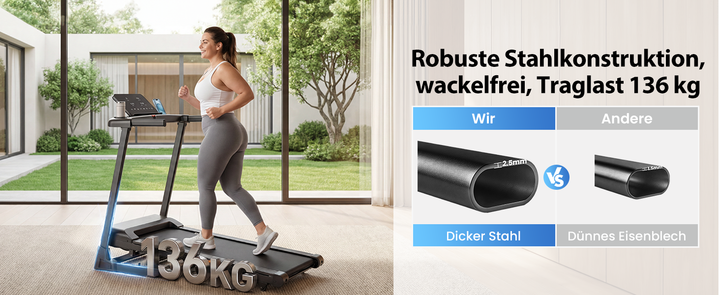 Складана бігова доріжка для дому та офісу з автоматичним нахилом 15%, двигун 3.0 к.с. (до 14 км/год), LED-дисплеєм та 12 програмами, макс. навантаження 136 кг, чорна