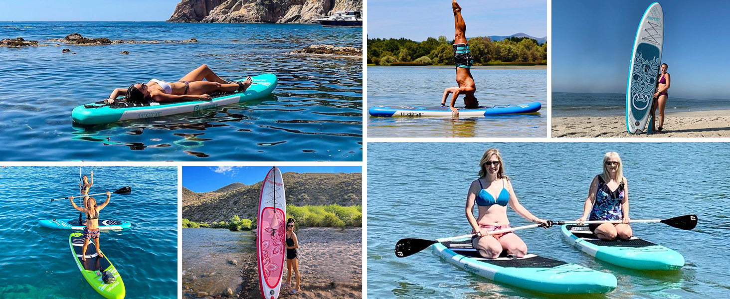 Надувне SUP Board FBSPORT для Stand-Up Paddling з регульованим алюмінієвим веслом та насосом, 15 см товщина, комплект FruitGreen