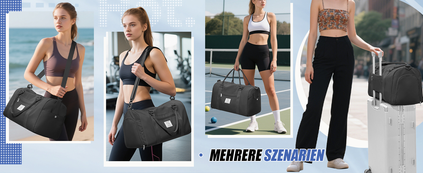 Спортивна сумка HYC00 для жінок та чоловіків, дорожня/гімнастична/йога сумка з відділенням для мокрого одягу та взуття, чорна