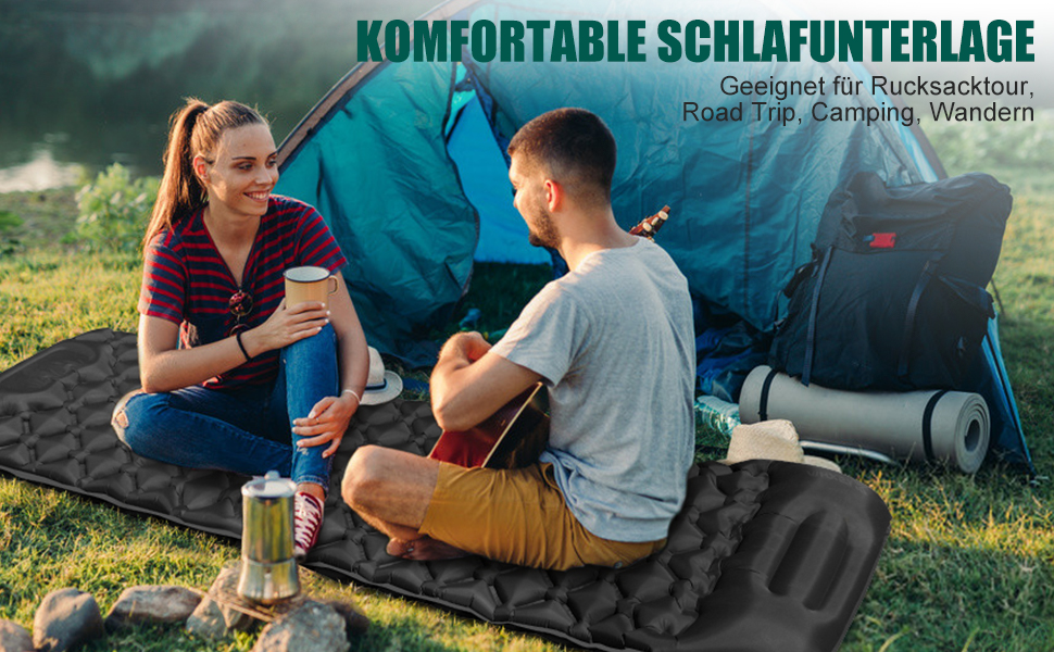 Каревіпарк Килимок для кемпінгу з подушкою, ультралегка повітряна матрац для кемпінгу, водонепроникний килимок для сну для кемпінгу, відпочинку на природі, подорожей, піших прогулянок, пляжу, чорного кольору.