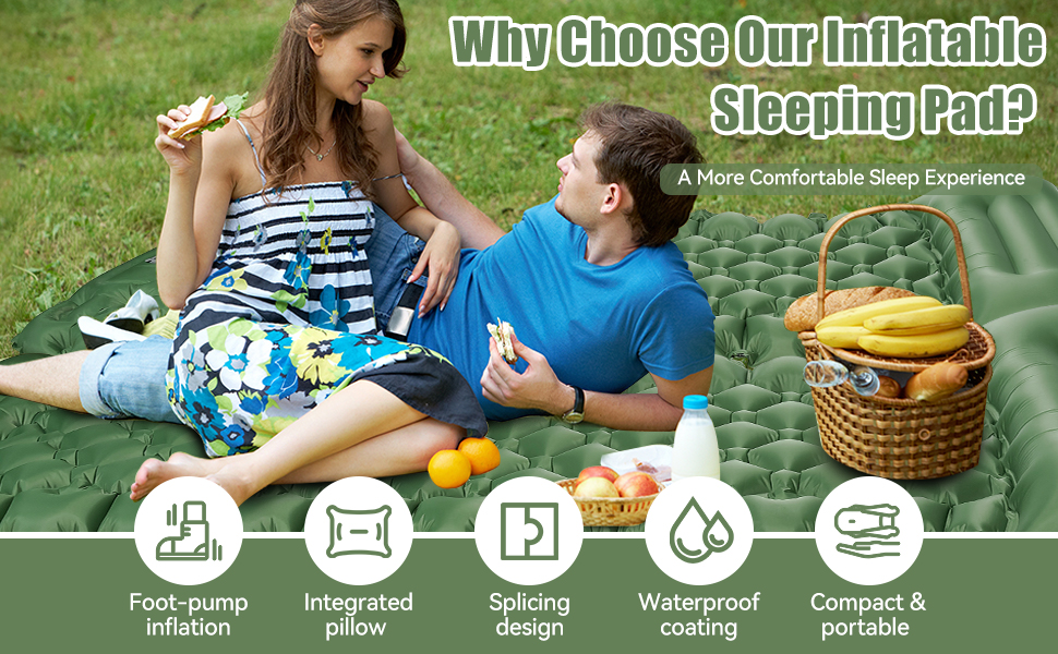 Isomatte самонадувна туристична, килимок для кемпінгу Ultraleicht з помпою та подушкою, водонепроникний, для відпочинку на природі