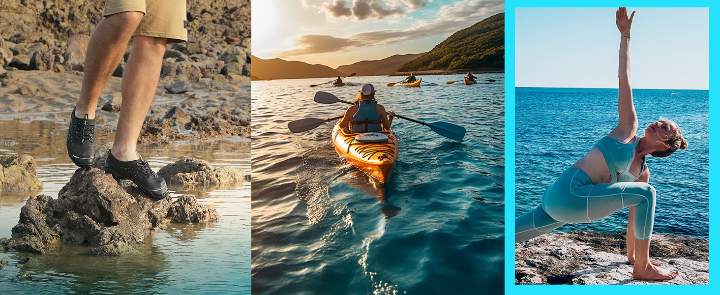 Чоботи для плавання, аквашузи, шкарпетки для серфінгу та плавання від SAGUARO для жінок, чоловіків та дітей, розмір 35-48 (смугасті, чорні, 42 EU)