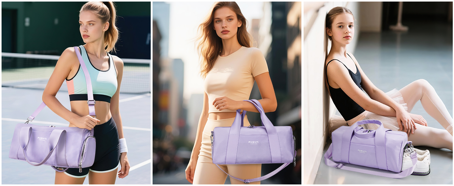 Спортивна сумка 16 дюймів для жінок та дітей з відділенням для взуття та водонепроникним відділенням, фіолетова