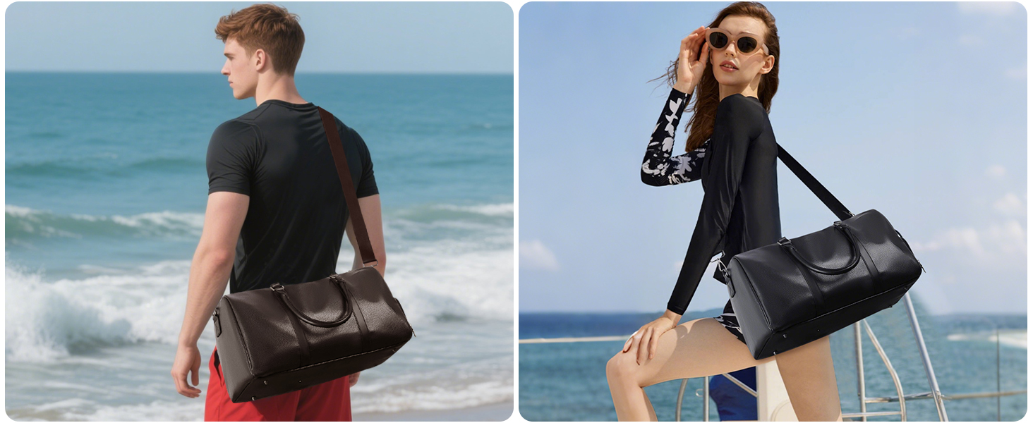 Спортивна дорожня сумка FANDARE для чоловіків та жінок з відділенням для взуття, шкіряна сумка-вікенд (PU шкіра) для подорожей, Ryanair, фітнесу та відпочинку, коричнева