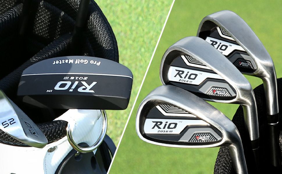 Повний набір ключок для гольфу PGM для чоловіків, 12-частинний: 3 дерев'яні ключки (#1,3,5), 1 гібридна ключка (#4H), 6 залізо (#5,6,7,8,9,PW), 1 пісочний ключка (52°), 1 паттер