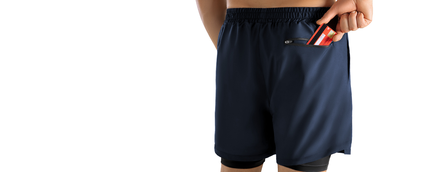 Шорти чоловічі Niksa 2er Pack 2-в-1, спортивні, швидковисихаючі, дихаючі, з кишенею для телефону (XXL, темно-синій)