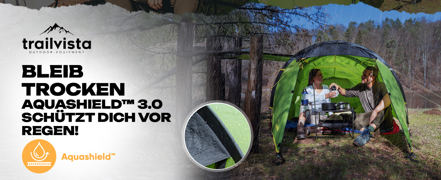 Намет Trailvista® Cevedale Zelt для 4 осіб: водонепроникний, легкий, швидко встановлюється, з тамбуром. Сімейний тунельний намет для кемпінгу, блакитний