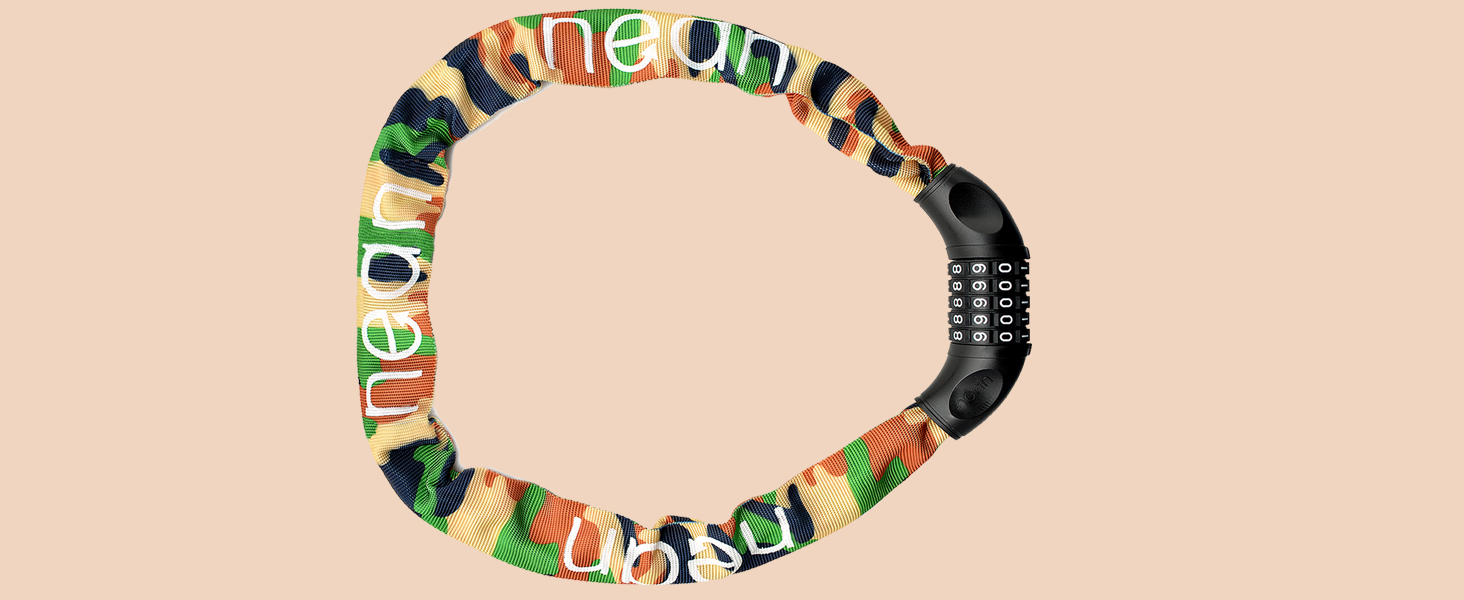 Надійне велозамкне Nean з кодовим замком та високим рівнем захисту, стале ланцюгове замкне, 6 мм x 900 мм (Камуфляж)