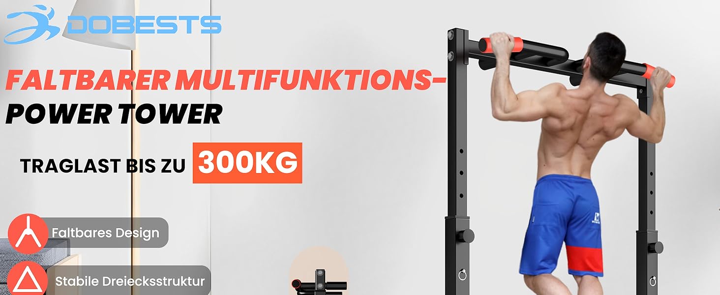 Стійка для віджимань та підтягувань DOBESTS Faltbar Power Tower - багатофункціональний тренажер для дому, чорний
