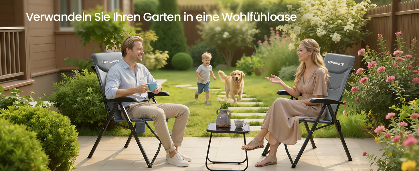 Складний туристичний стілець SONGMICS для дорослих, регульована спинка, обертається, з підстаканником, для відпочинку, кемпінгу, риболовлі, сірий