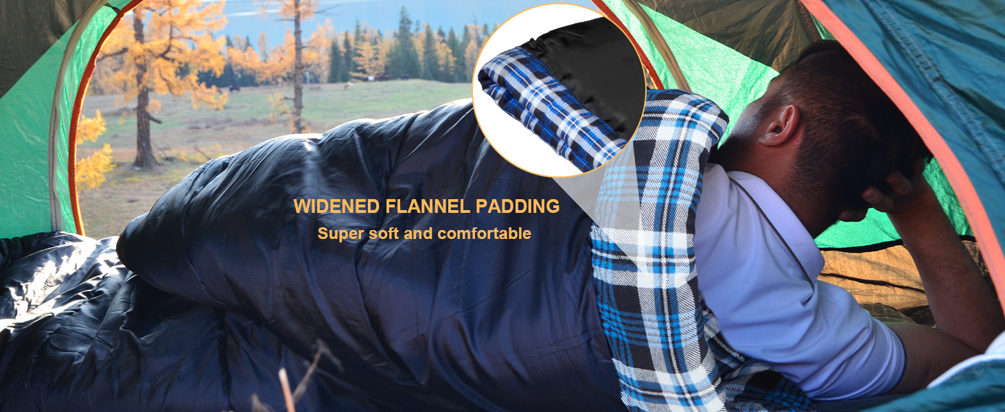 Спальний мішок фланелевий теплий 3-4 сезони XXL з бавовняним підкладком для дорослих, риболовлі, кемпінгу, піших прогулянок, легкий для дому та на вулицю, блакитний, 2lbs наповнювач