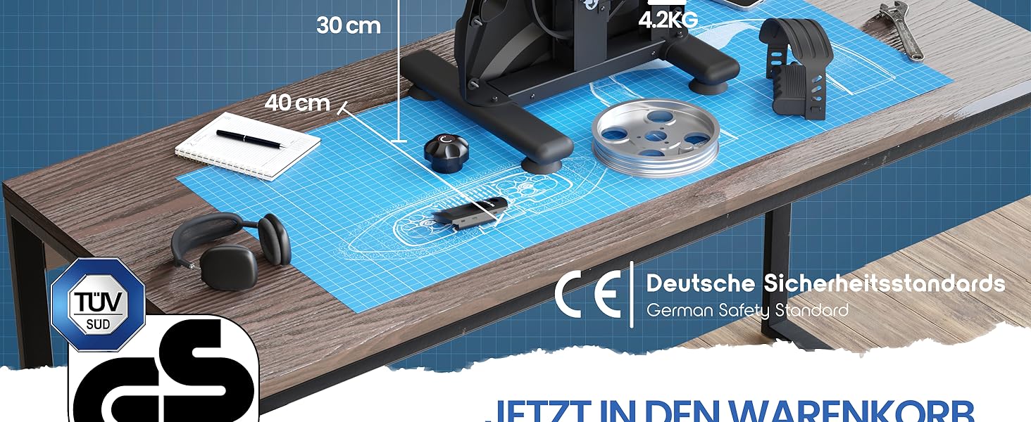 Тренажер для ніг та рук HELDENWERK Pedaltrainer Basic Set — домашній велотренажер для літніх людей та реабілітації, сертифікований TÜV/GS, з ременями та килимком