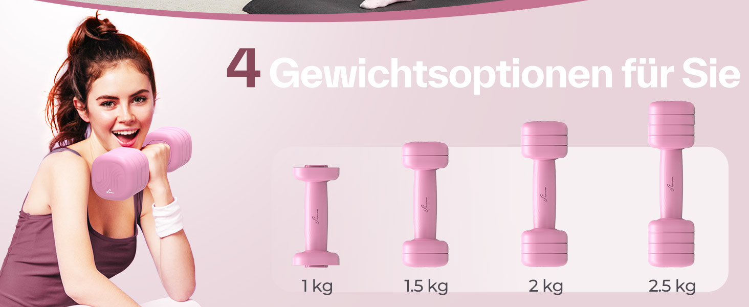 Набір гантелей Sportneer регульовані для жінок – 2 шт. (вага 1–2,5 кг) з неслизьким TPU-покриттям, 4-в-1 для домашніх тренувань, фітнес-обладнання, силові тренування (Wildrose)