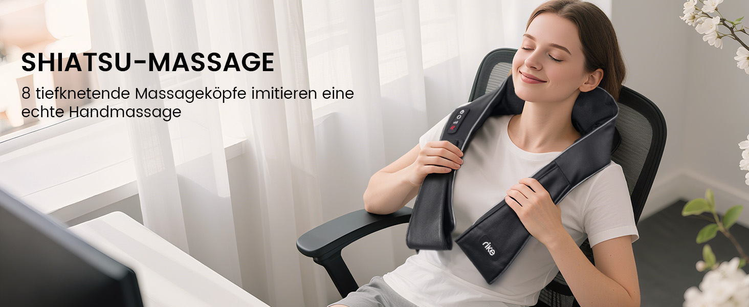 Масажер для шиї RIKE Shiatsu з підігрівом - 3D масажер для шиї, плечей та спини, з адаптерами для мережі та авто, глибока масажна дія, подарунок на Різдво