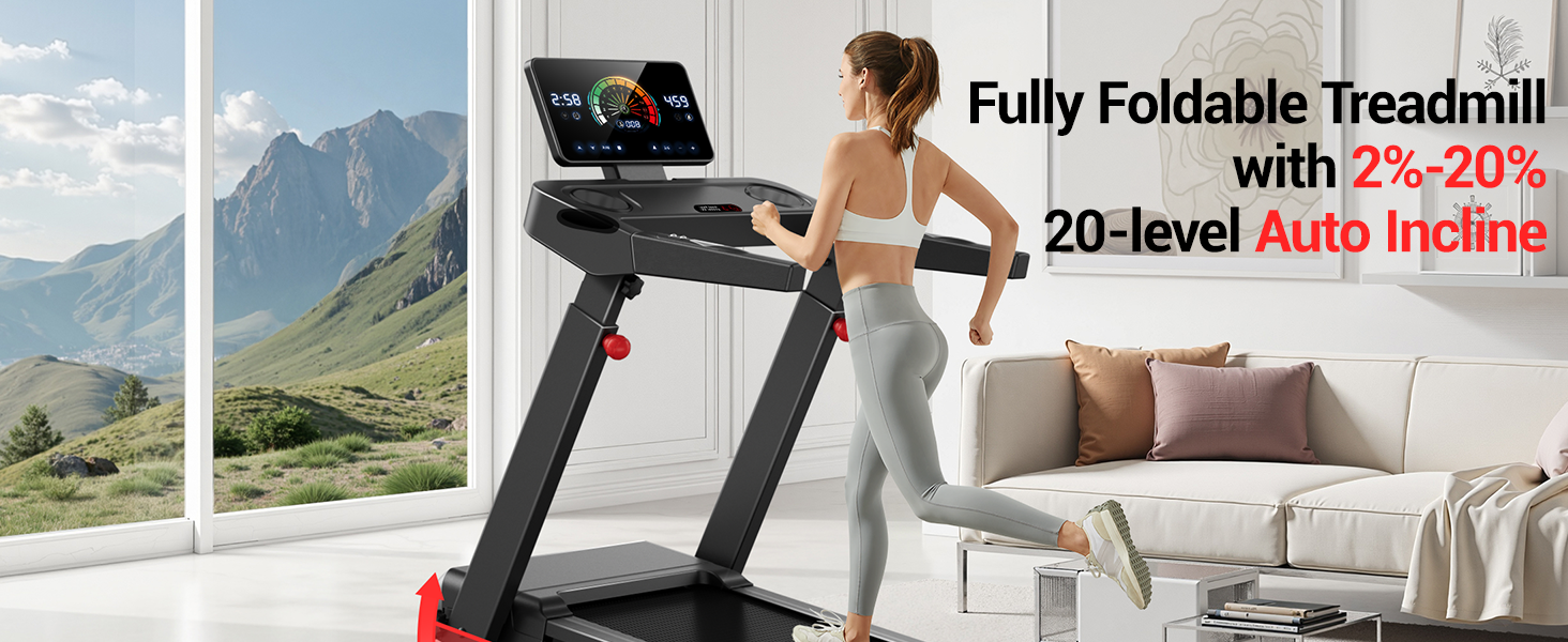 Бігова доріжка UMAY L10: електричний біговий доріжки з нахилом 20%, швидкість до 14 км/год, складний, потужність 3.5 PS, для дому, вантажопідйомність 180 кг