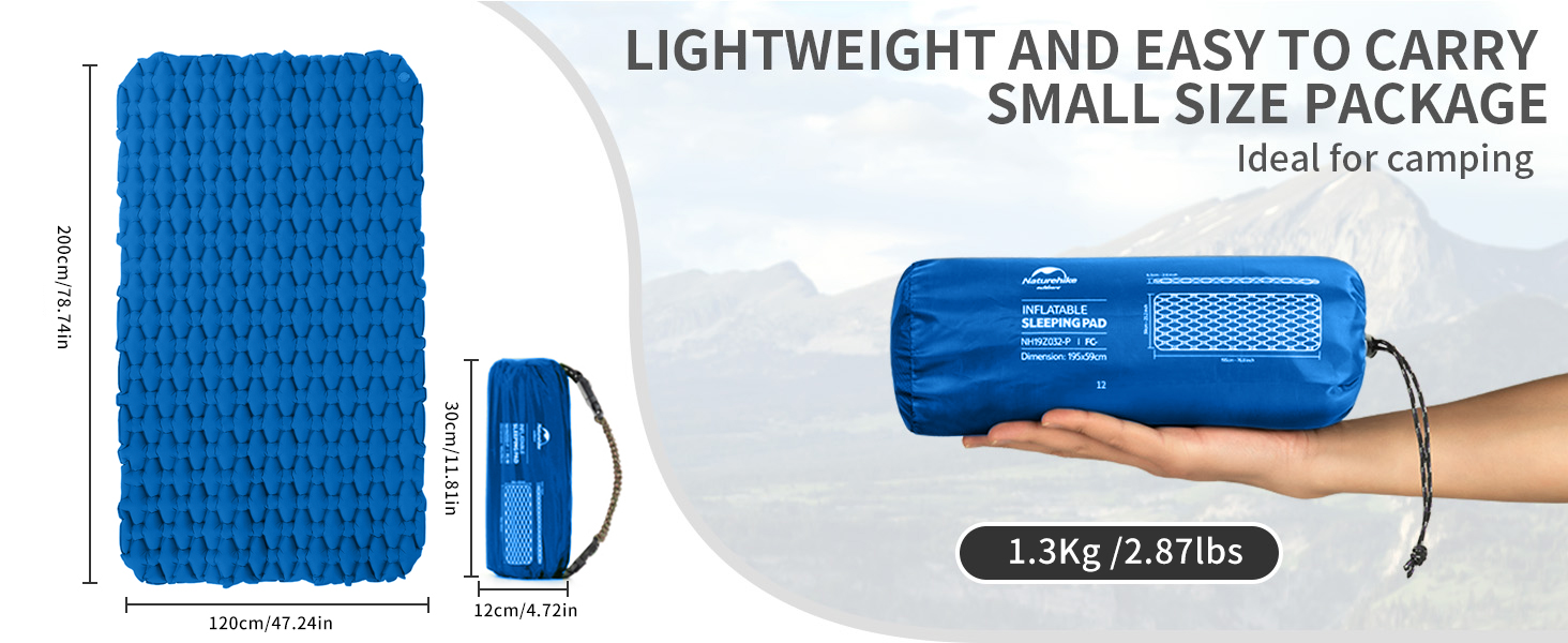 Naturehike Ultraleichte Isomatte - Надувна килимок для кемпінгу та подорожей, 6.5 см, блакитний, двошаровий