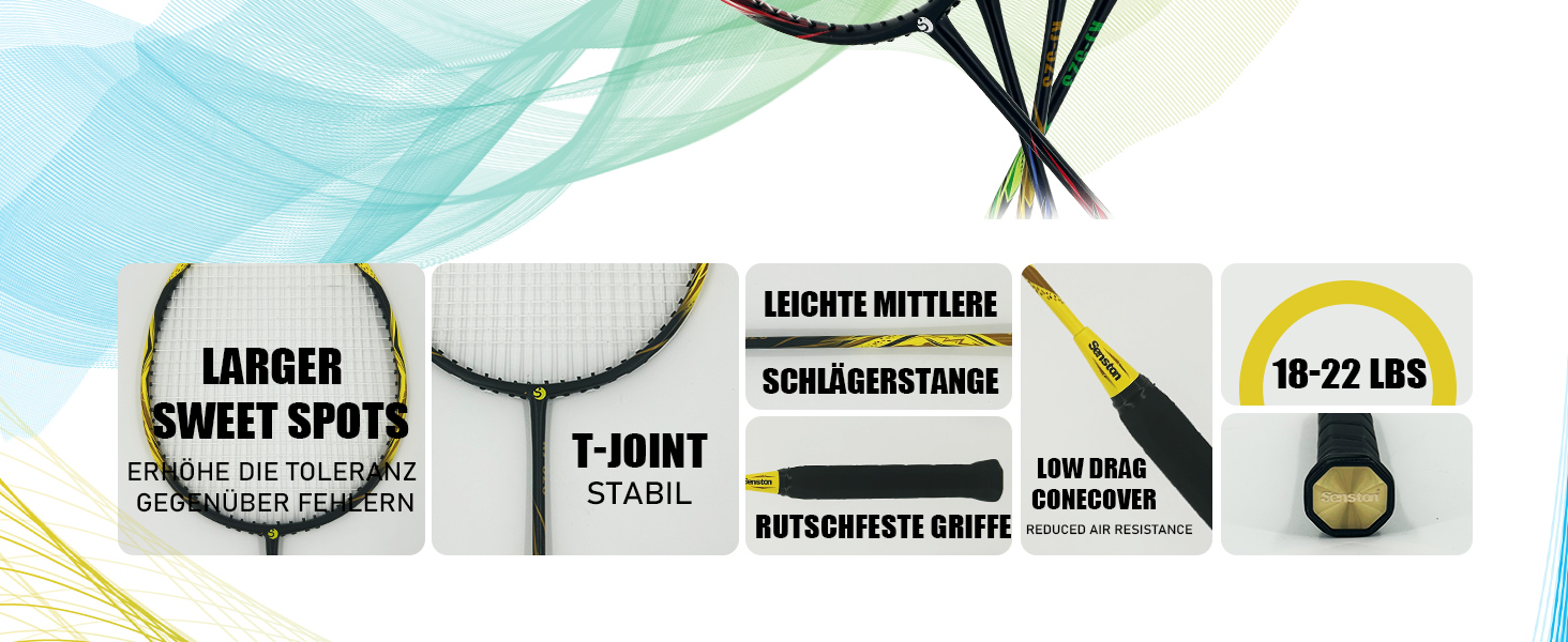 Набір для бадмінтону Senston: 2 ракетки з карбону, сумка та 6 воланів (жовто-зелений)