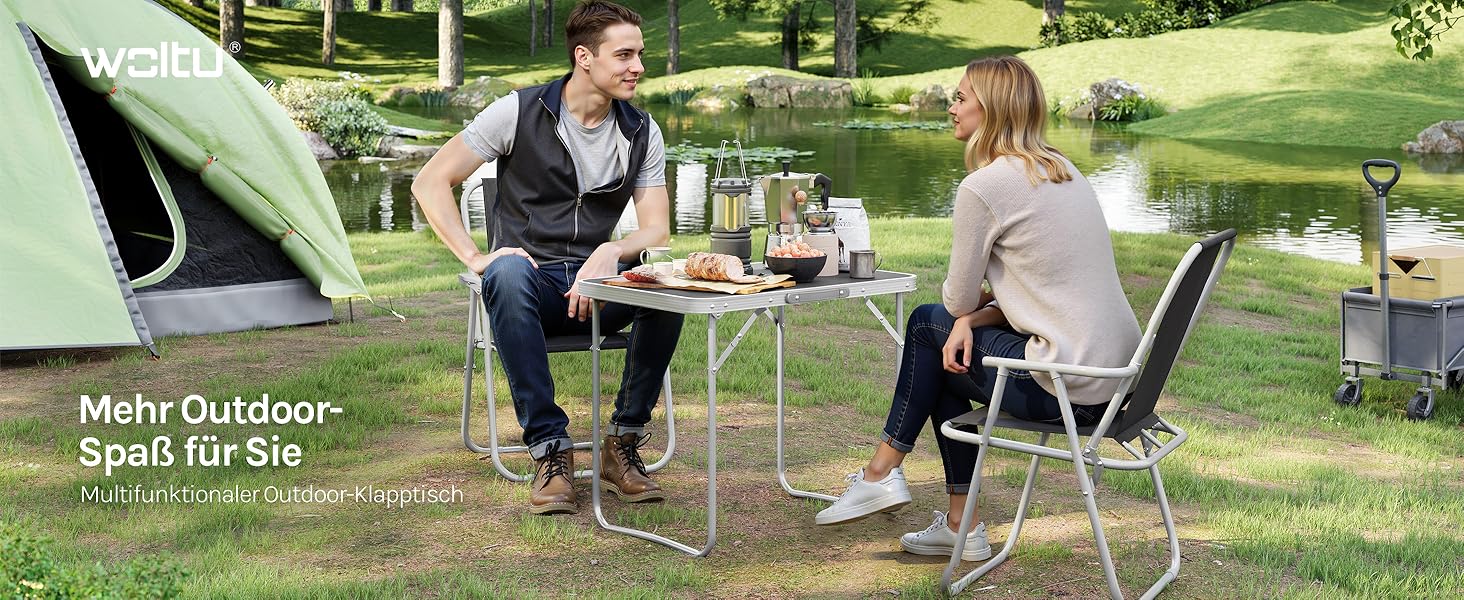 Складаний туристичний стіл Woltu для пікніка, відпочинку на природі та в саду, 70x50x60 см (алюміній + MDF)