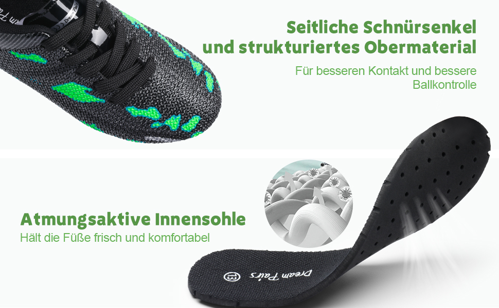 Дитячі футбольні кросівки DREAM PAIRS для дівчаток та хлопчиків. Легкі, дихаючі, з довгими шипами. Розмір 37.5 EU, чорно-зелені.