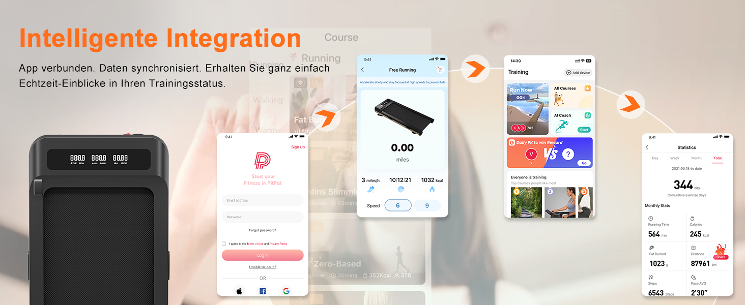 Біговий тренажер DeerRun з нахилом 9%, для дому, до 136 кг, Walking Pad, сумісний з робочим столом, з APP-керуванням, курсами тренувань та кількома режимами бігу, чорний