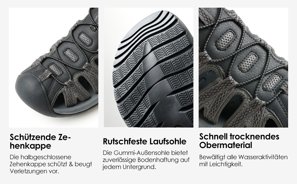 Чоловічі сандалі Dream Pairs для походів та пляжу, чорно-сірі, 40 EU, протиковзкі, дихаючі, літні