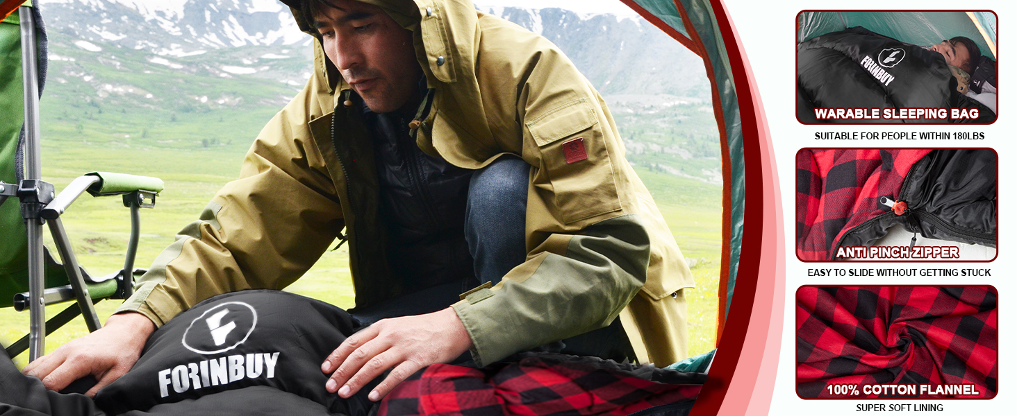 Спальний мішок Baumwolle для двох дорослих, зимовий, водонепроникний, теплий, розмір Queen, для кемпінгу та подорожей на автодомі, чорно-червоний