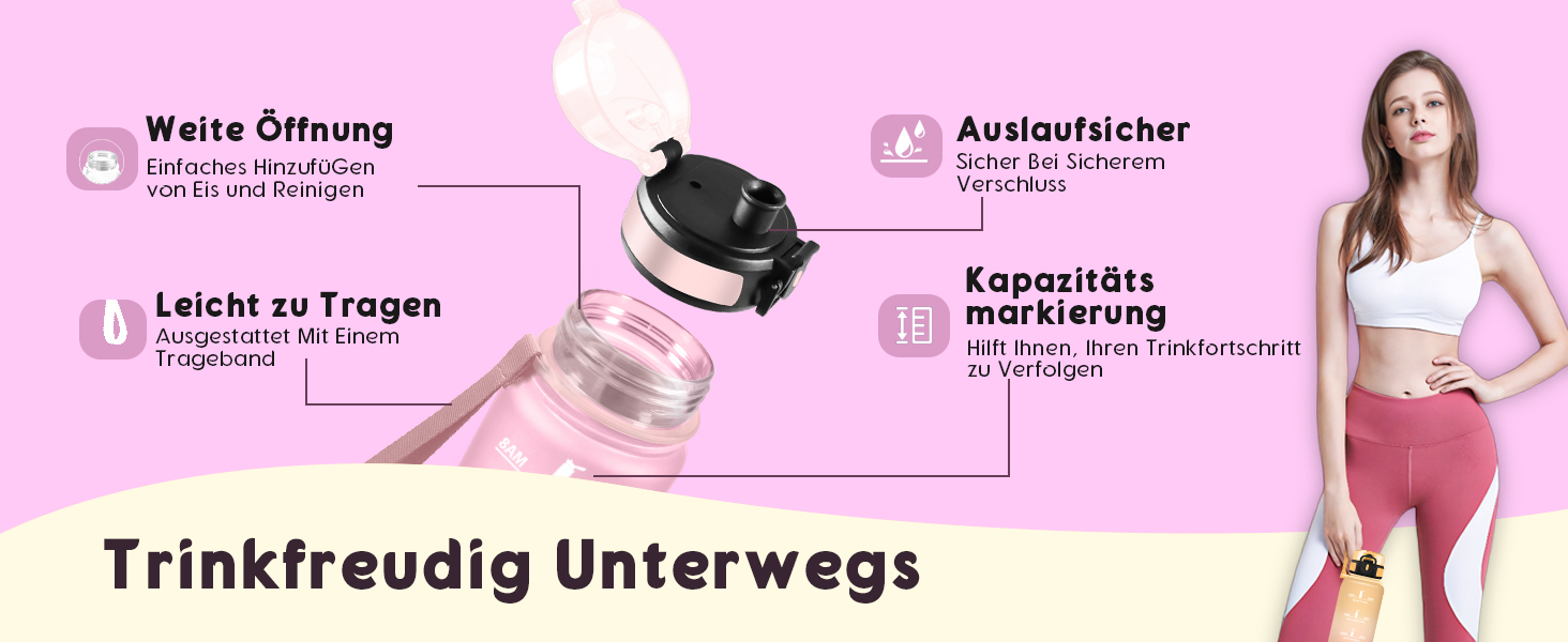 Спортивна пляшка для води 1 літр з міткою часу, витокозахисна, для велосипеда, школи, офісу, фітнесу (500 мл, бурштиново-помаранчевий)