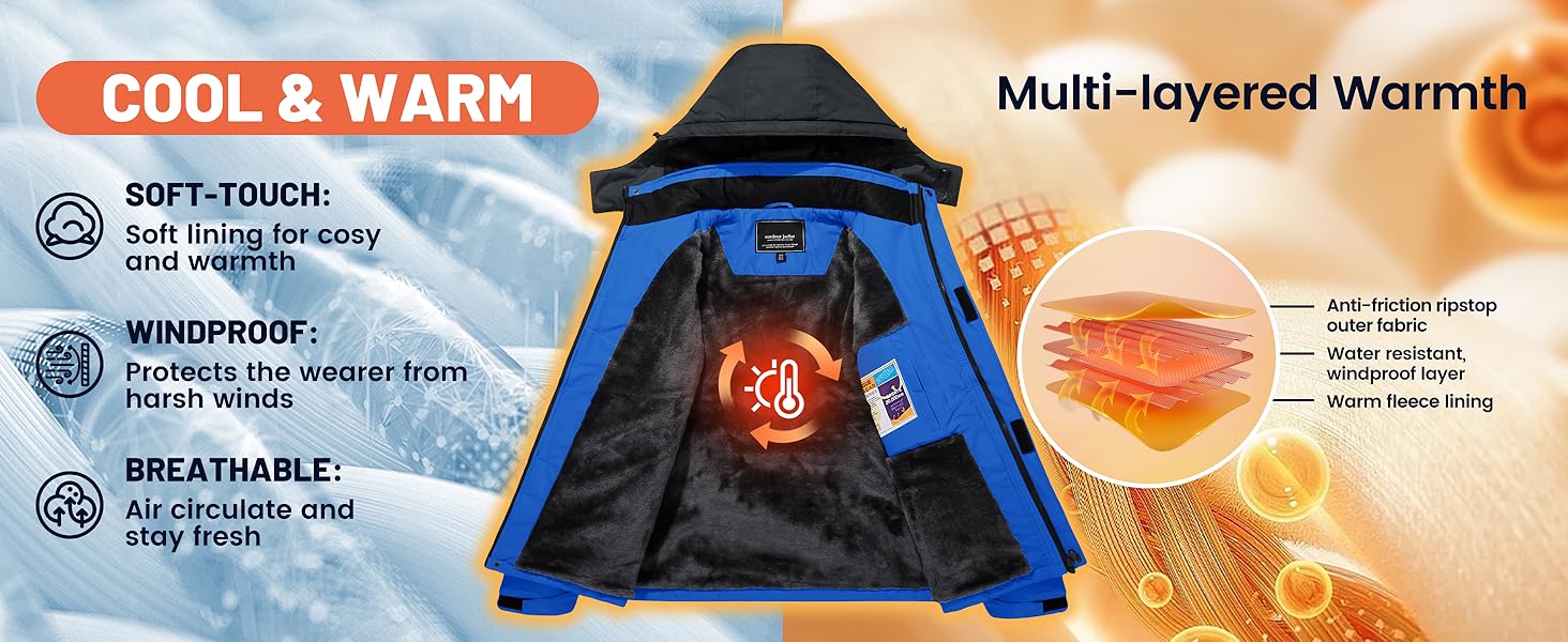 TACVASEN чоловіча зимова водонепроникна вітрозахисна куртка з флісовою підкладкою, теплий сноубордний/гірськолижний костюм з капюшоном, сірий XL