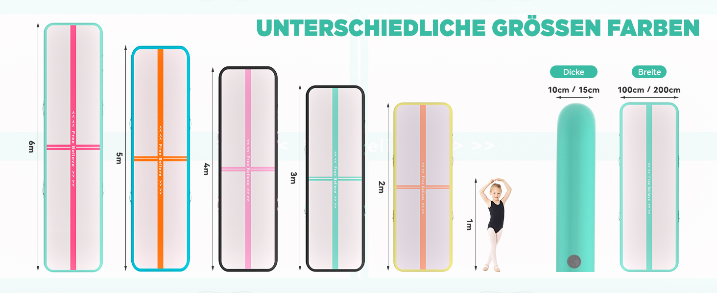 Airtrack SportBob Matte - килимок для гімнастики та йоги, 2/3/4/5/6м, 10/15см, з електричним насосом 600W, для дому та спорту