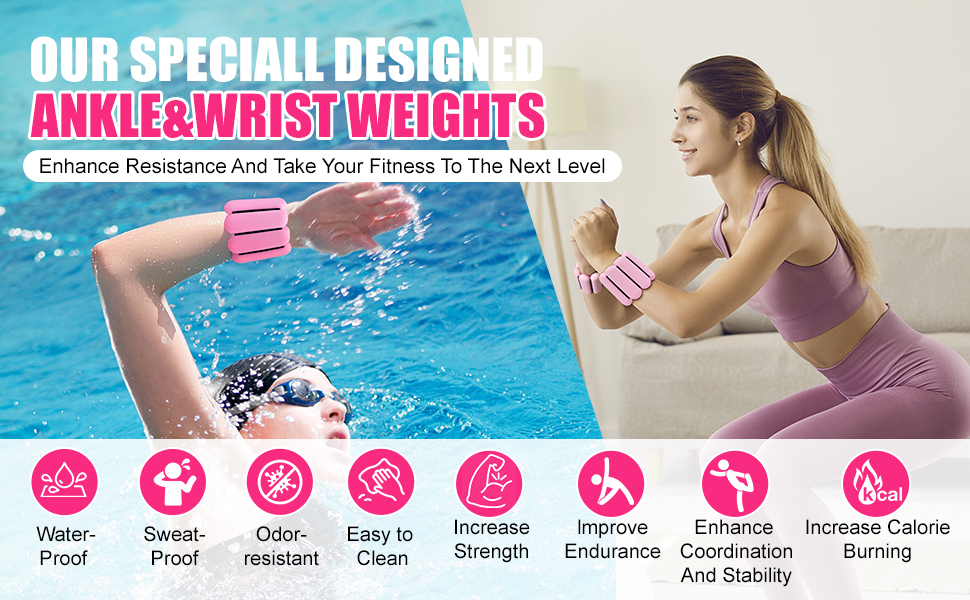 Набір вантажів для зап'ястя та щиколоток (2 шт по 0,5 кг) для фітнесу, йоги, танців, пілатесу, рожеві