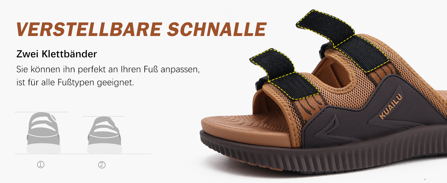 Чоловічі спортивні сандалі KuaiLu з м'якою устілкою, ортопедичні для фасціїту, для активного відпочинку та походів, легкі, відкриті, з регульованою застібкою-липучкою, чорні, 45 EU