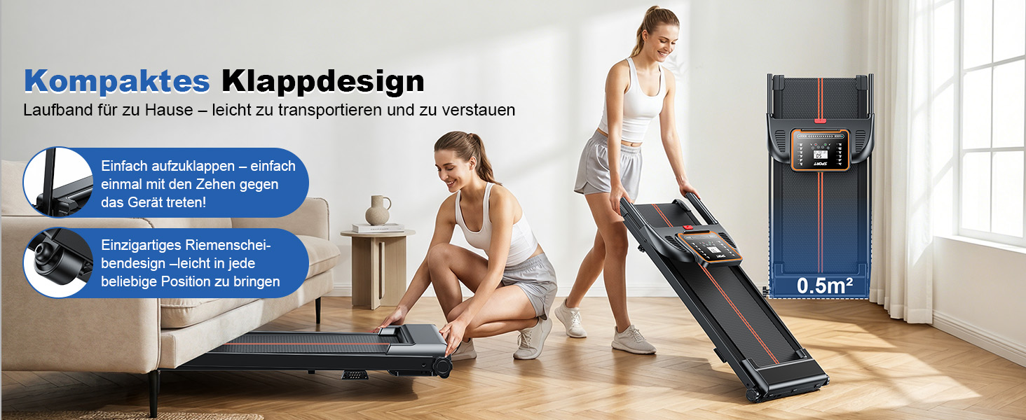 Складана електрична бігова доріжка для дому та офісу Laufband, Walking Pad для ходьби під столом, швидкість до 10 км/год, компактна та безшумна