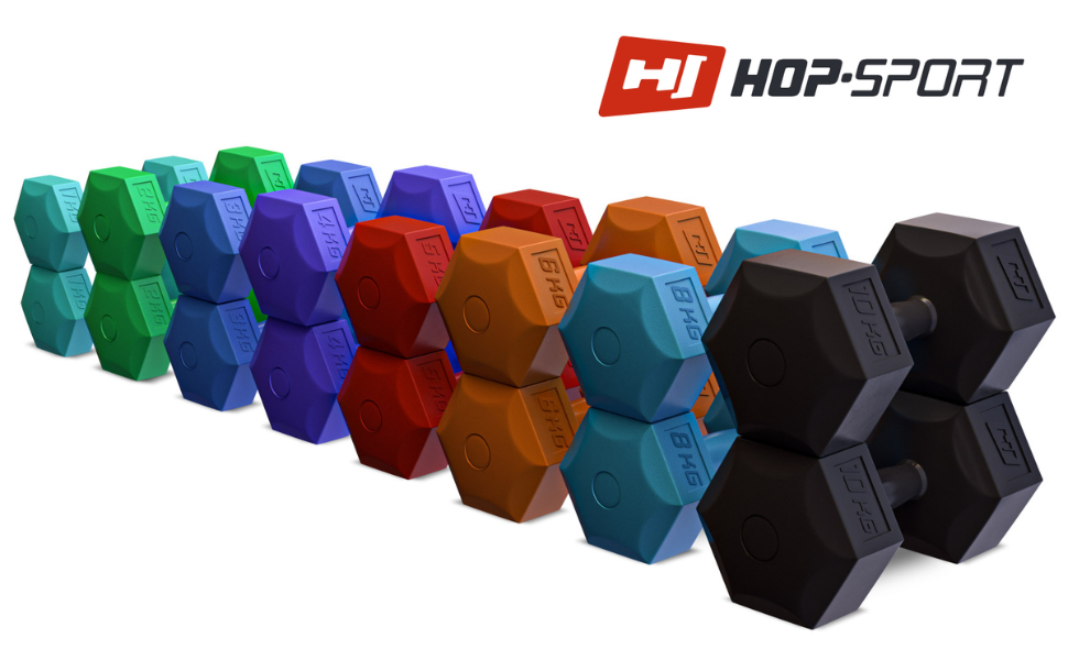 Гантелі Hop-Sport з пластику, гантелі - (сети по 2, 1кг-10кг), форма шестигранника, практичні та функціональні, ідеально підходять для домашніх та фітнес-тренувань 2x8kg